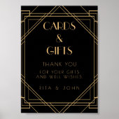 金ゴールドクラシックヴィンテージカードとギフト結婚サイン ポスター (正面)