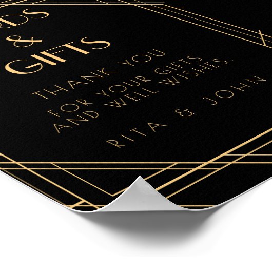 金ゴールドクラシックヴィンテージカードとギフト結婚サイン ポスター (角)