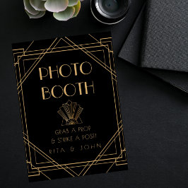 金ゴールドクラシックヴィンテージフォトブース結婚のサイン ポスター