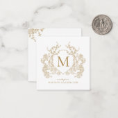 金ゴールドクラシックヴィンテージフローラクレストモノグラム ノートカード (正面/裏面インサイチュ)