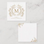 金ゴールドクラシックヴィンテージフローラクレストモノグラム ノートカード (正面/裏面)