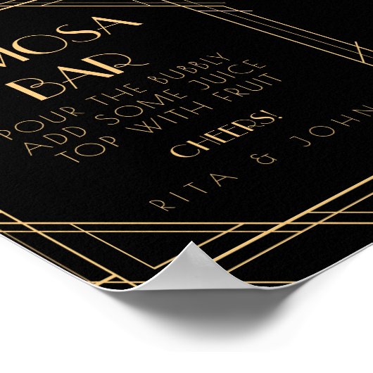 金ゴールドクラシックヴィンテージミモザバー結婚の徴候 ポスター (角)