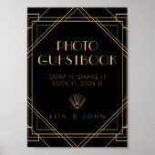 金ゴールドクラシックヴィンテージ結婚式フォトゲストブックサイン ポスター (正面)