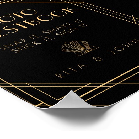 金ゴールドクラシックヴィンテージ結婚式フォトゲストブックサイン ポスター (角)