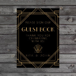 金ゴールドクラシックヴィンテージ署名Our Guestbook Sign ポスター