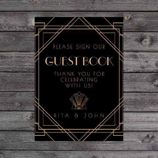 金ゴールドクラシックヴィンテージ署名Our Guestbook Sign ポスター