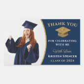 金ゴールドクラシック写真卒業ありがとう 長方形シール (正面)