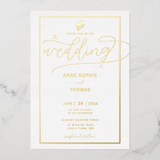 金ゴールドクラシック春リリーオブバレーフローラ結婚ズ 箔招待状 (正面)