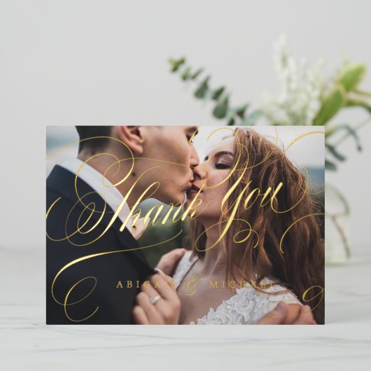 金ゴールドクラシック書道写真ヴィンテージ感謝していユー 箔招待状 (立ち正面)