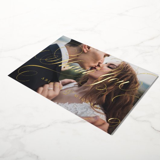 金ゴールドクラシック書道写真ヴィンテージ感謝していユー 箔招待状 (回転した状態)