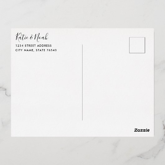 金ゴールドクラシック結婚のフォトフラットサンキューポストカード 箔招待状ポストカード (裏面)