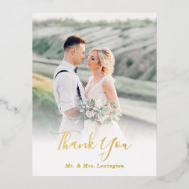 金ゴールドクラシック結婚のフォトフラットサンキューポストカード 箔招待状ポストカード