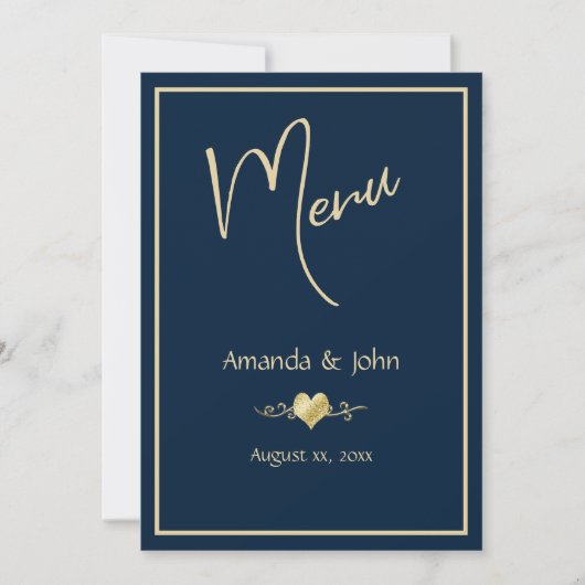 金ゴールドクラシック結婚式レセプションメニューカード 招待状 (正面)