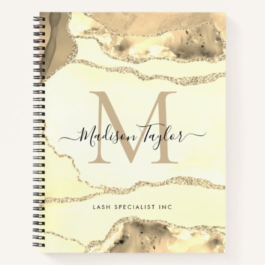 金ゴールドクラシックAgate Geodeモノグラムスクリプト名 ノートブック (正面)