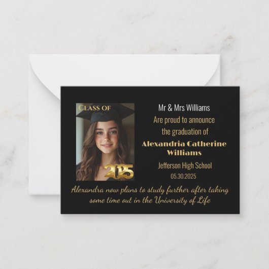 金ゴールドクラス2025卒業発表カード ノートカード (正面)