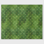 金ゴールドクリスマスの雪が緑 ラッピングペーパー (フラット)