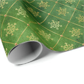 金ゴールドクリスマスの雪が緑 ラッピングペーパー (ロールコーナー)