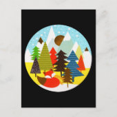 金ゴールドクリスマスウィンターベビーキツネパインフォレスト シーズンポストカード (正面)