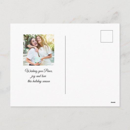 金ゴールドクリスマスウィンターベビーキツネパインフォレスト シーズンポストカード (裏面)