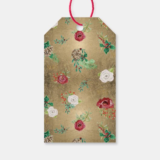 金ゴールドクリスマスウォーターカラーブルゴーニュフローラファミリー ギフトタグ (裏面)