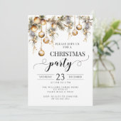 金ゴールドクリスマスオーナメントパーティの招待状 招待状 (スタンド正面)