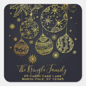 金ゴールドクリスマスオーナメントファミリ差出人住所 スクエアシール (正面)