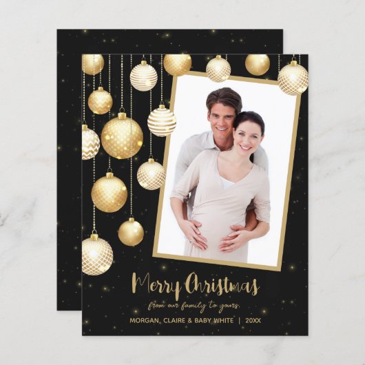 金ゴールドクリスマスオーナメントフォトホリデーカード (正面/裏面)