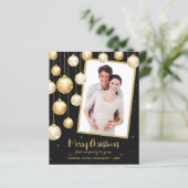 金ゴールドクリスマスオーナメントフォトホリデーカード (スタンド正面)