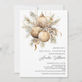 金ゴールドクリスマスオーナメントブライダルシャワー 招待状 (正面)