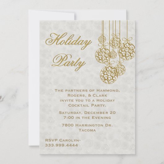 金ゴールドクリスマスオーナメントホリデー招待状 招待状 (正面)