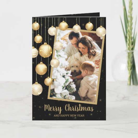 金ゴールドクリスマスオーナメント折り畳み写真 シーズンカード (正面)