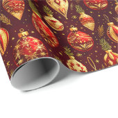 金ゴールドクリスマスオーナメント松の枝 ラッピングペーパー (ロールコーナー)