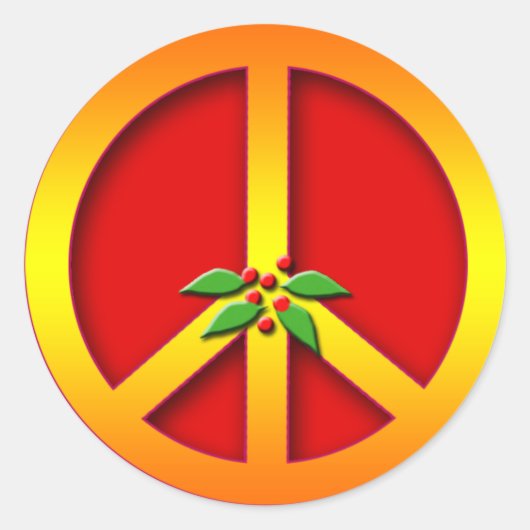 金ゴールドクリスマスカード付き平和サイン ラウンドシール (正面)