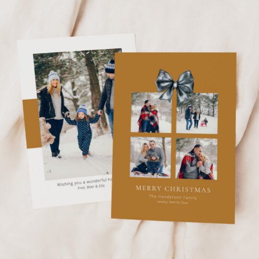 金ゴールドクリスマスギフトボックスコラージュとリボン弓 シーズンカード