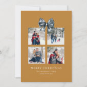 金ゴールドクリスマスギフトボックスコラージュとリボン弓 シーズンカード (正面)