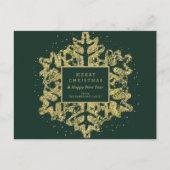 金ゴールドクリスマスグリッタースノーフレーク企業のグリーン シーズンポストカード (正面)