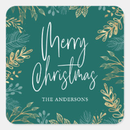 金ゴールドクリスマスグリーナリーオンダークティール（緑がかった色）ホリデイ スクエアシール