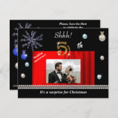 金ゴールドクリスマスサプライズ結婚5周年記念 招待状 (正面/裏面)