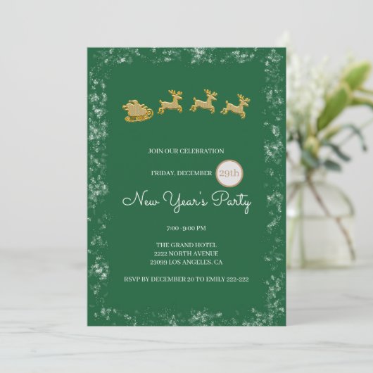 金ゴールドクリスマスサンタとトナカイ 招待状 (スタンド正面)