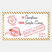 金ゴールドクリスマスサンタギフト北極デリバリ 長方形シール (正面)