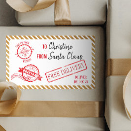 金ゴールドクリスマスサンタギフト北極デリバリ 長方形シール