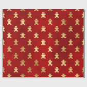 金ゴールドクリスマスジンジャーブレッドマンオンレッド ラッピングペーパー (フラット)