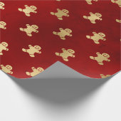 金ゴールドクリスマスジンジャーブレッドマンオンレッド ラッピングペーパー (角)