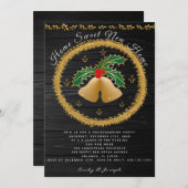 金ゴールドクリスマスジンルベルワイス引っ越し祝いパーティー 招待状 (正面/裏面)