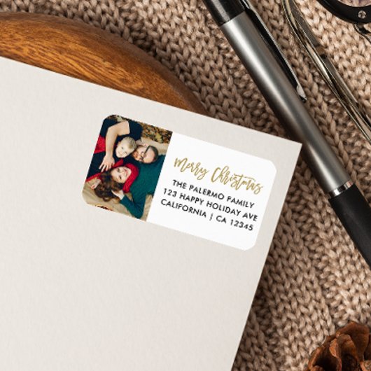 金ゴールドクリスマススクリプトタイポグラフィの写真の戻り ラベル