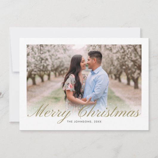 金ゴールドクリスマススクリプト書道ミントコラージュ シーズンカード (正面)