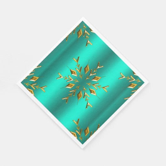 金ゴールドクリスマススターオンティール(緑がかった色) スタンダードランチョンナプキン (角)
