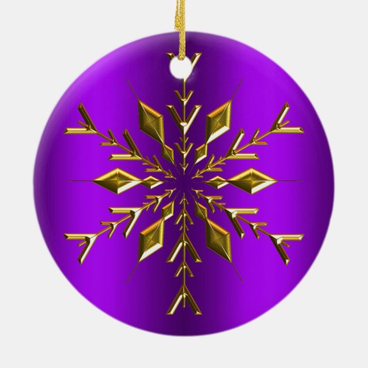 金ゴールドクリスマススタースノーフレークパープルクリスマス セラミックオーナメント (裏面)
