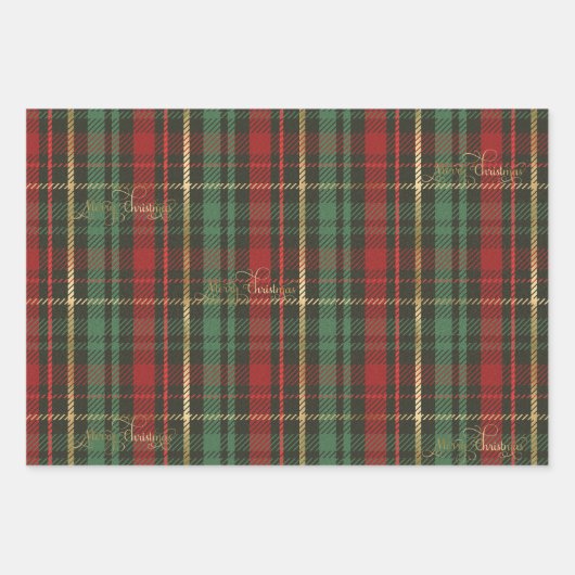 金ゴールドクリスマスタータンチェック&ゴールデンメリークリスマス ラッピングペーパーシート (正面3)