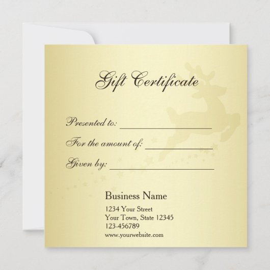 金ゴールドクリスマスツリーとトナカイのギフト証明書 (裏面)